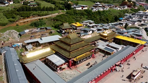 Aerial photography of the exterior of Langmu Temple in China photo