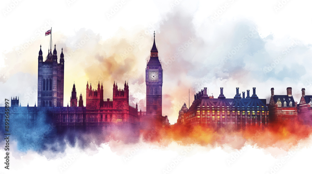 Fototapeta premium watercolor aquarelle illustration painting of Big Ben tower on white background