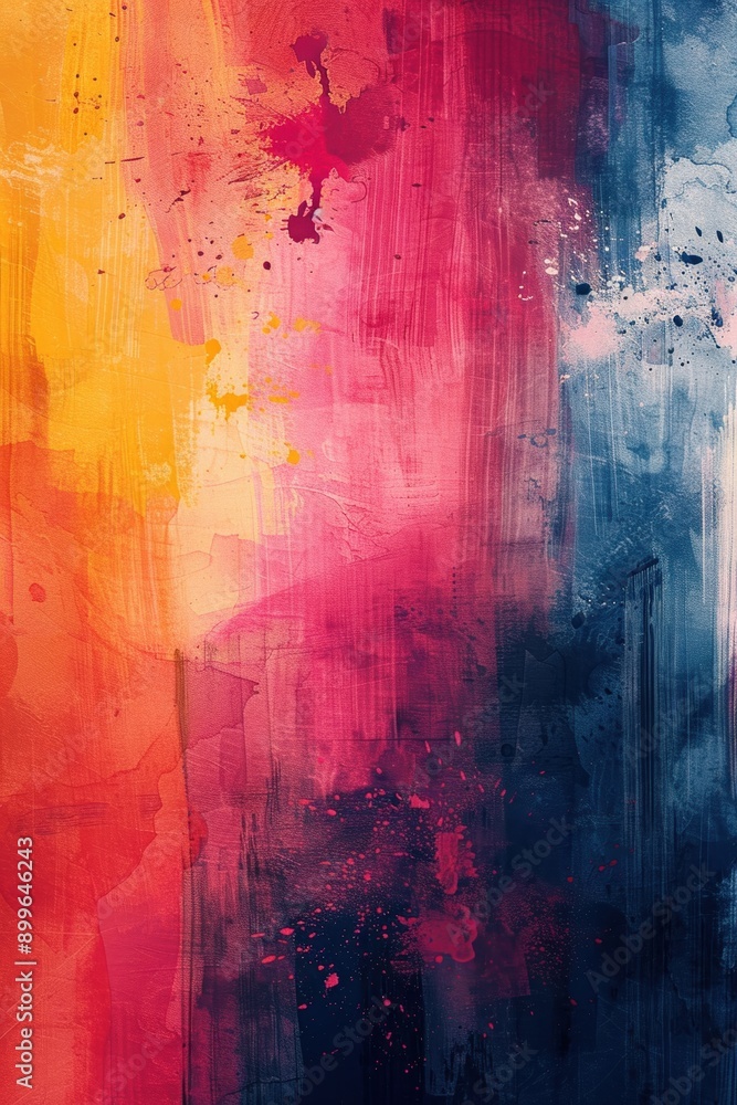 Vibrant abstract painting with bold colors and dynamic brush strokes, blending shades of orange, pink, and blue for a striking visual impact. Vibrant abstract painting with bold colors and dynamic brush strokes, blending shades of orange, pink, and blue for a striking visual impact.