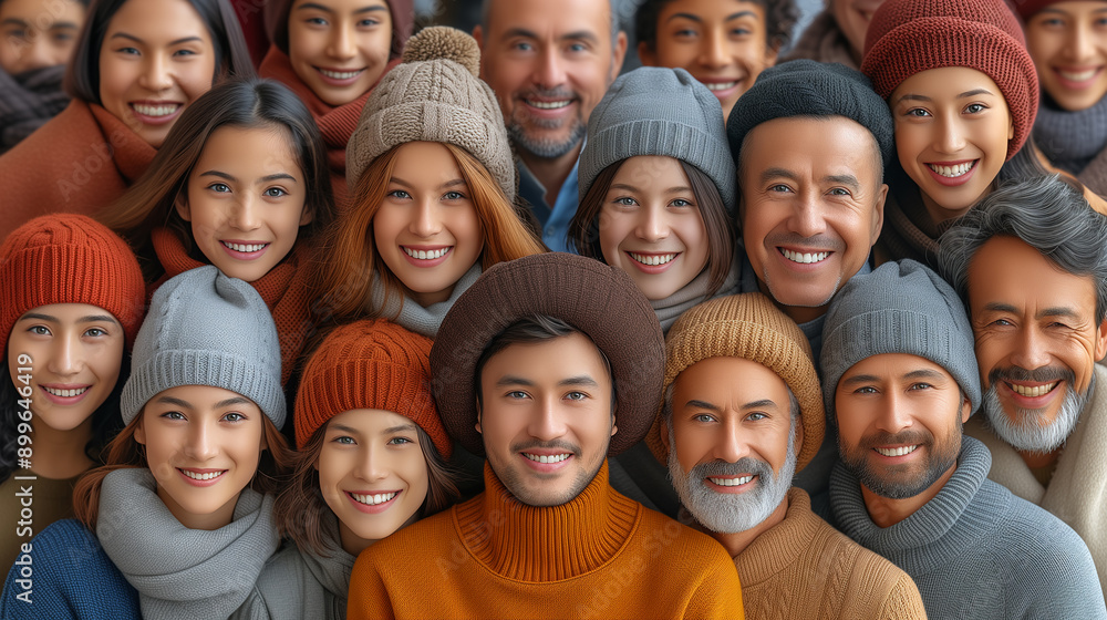 Obraz premium Diverse Group of People Smiling Together in Winter