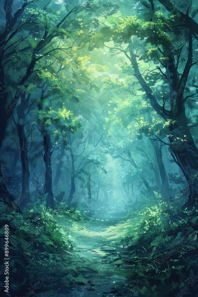 Enchanting forest pathway with lush greenery, dappled sunlight through leaves, creating a serene and mystical natural landscape. Enchanting forest pathway with lush greenery, dappled sunlight through leaves, creating a serene and mystical natural landscape.