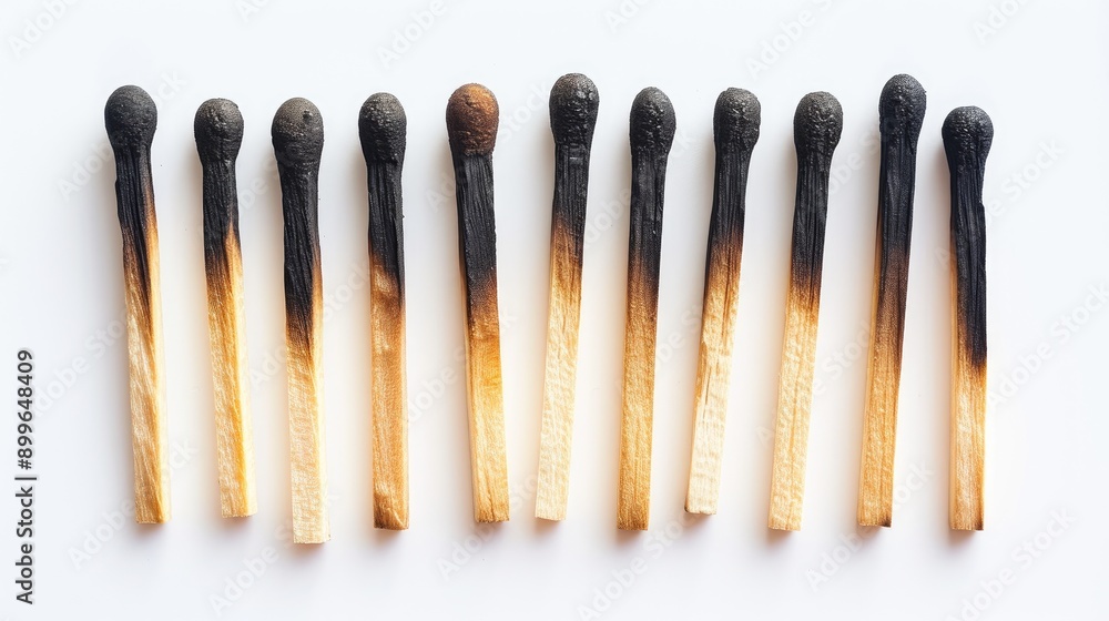 Burnt Match Sticks on Clean White Backdrop Burnt Match Sticks on Clean White Backdrop