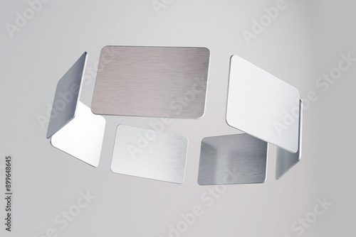 Credit card. Metal card. Finance. Bank product. Flying cards. Mockup. 3D illustration. photo