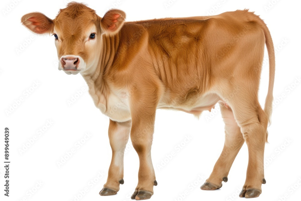Charming Side View of a Playful Cow on Clean White Backdrop Charming Side View of a Playful Cow on Clean White Backdrop