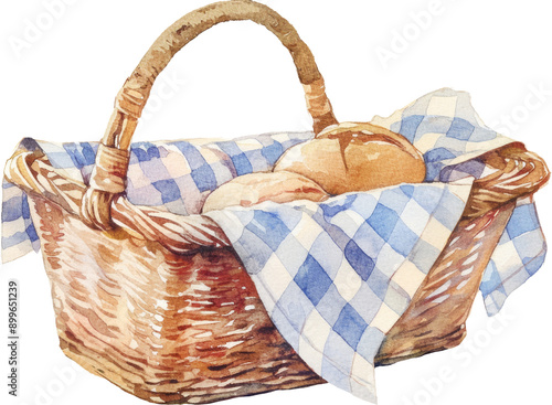 picnic basket with food bread and fruit snacks relax season fall autumn maple leaf blanket gingham tartan plaid pattern weekend rest warm weather cozy at garden yard photo