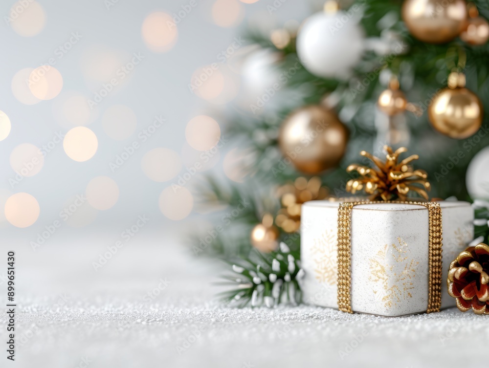 A beautifully wrapped gift sits beneath a decorated Christmas tree, capturing the magic of the holiday season with festive bokeh lights. A beautifully wrapped gift sits beneath a decorated Christmas tree, capturing the magic of the holiday season with festive bokeh lights.