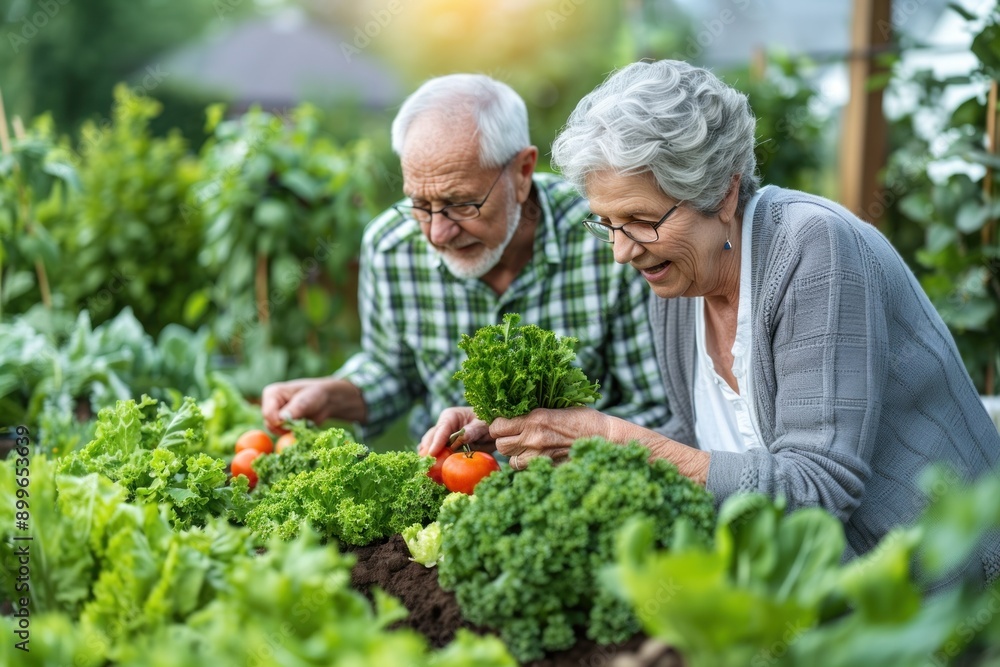 custom made wallpaper toronto digitalSenior couple picking fresh vegetables and greens at the market