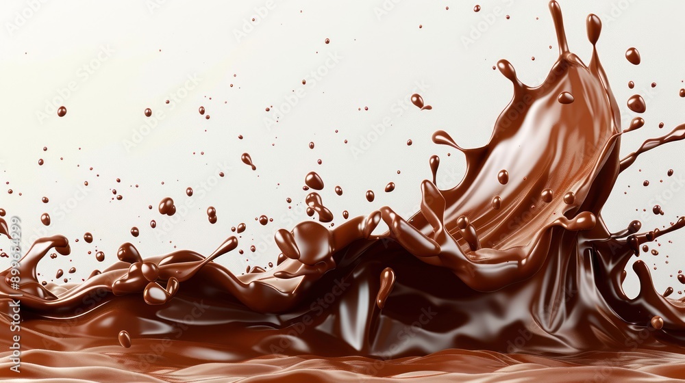 Chocolate Splash Wave - A realistic depiction of a rich, creamy chocolate splash captured in mid-motion, showcasing the luxurious texture and irresistible appeal of chocolate. Chocolate Splash Wave - A realistic depiction of a rich, creamy chocolate splash captured in mid-motion, showcasing the luxurious texture and irresistible appeal of chocolate.