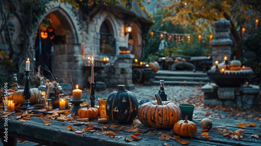 A spooky Halloween pumpkin in the nighttime graveyard of an abandoned fairytale forest in autumn
A spooky Halloween pumpkin in the nighttime graveyard of an abandoned fairytale forest in autumn