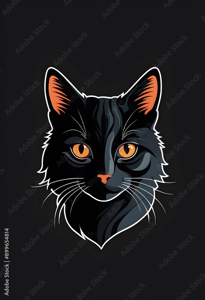 Black cat with orange eyes on black background, AI Black cat with orange eyes on black background, AI