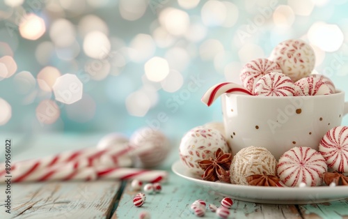 A festive cup overflowing with colorful peppermint candies, perfect for holiday celebrations and sweet treats.