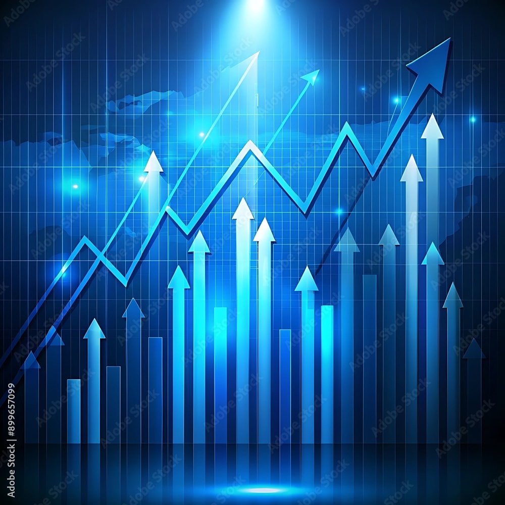 upward arrows and financial graph on dark blue background, business growth concept upward arrows and financial graph on dark blue background, business growth concept