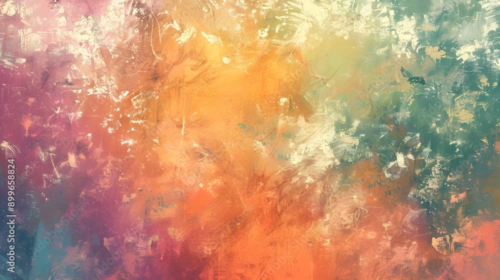 Fototapeta premium Abstract close-up view of a multicolored painting, showcasing vibrant orange and yellow hues with dynamic brushstrokes and texture.