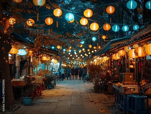Vibrant Autumn Festival with Lanterns Stalls and Festive Atmosphere © Thares2020