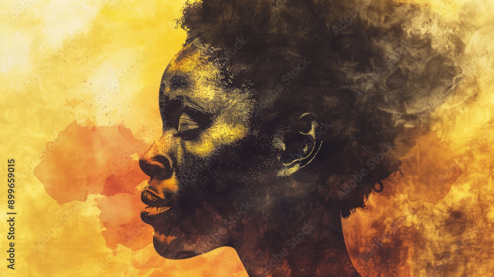 Portrait of a Woman With Natural Hair Surrounded by Warm, Abstract Colors at Sunset Portrait of a Woman With Natural Hair Surrounded by Warm, Abstract Colors at Sunset