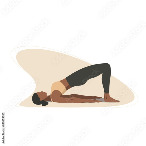 Vector Illustration of a Fitness Woman Doing Half Bridge Pose Yoga