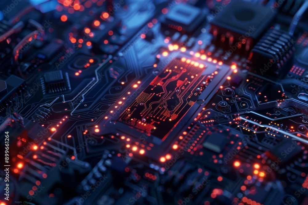 Close-Up of Glowing Computer Circuit Board Close-Up of Glowing Computer Circuit Board