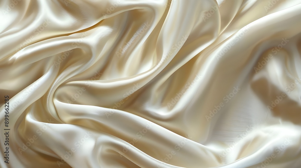 This image captures the luxurious texture of silky cream fabric, elegantly draped to display its smooth and lustrous surface, reflecting subtle light and shadows. This image captures the luxurious texture of silky cream fabric, elegantly draped to display its smooth and lustrous surface, reflecting subtle light and shadows.