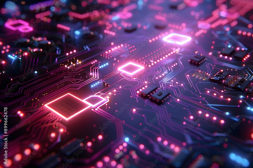 Neon Circuitry Dreams. Abstract digital circuitry patterns with neon accents concept Neon Circuitry Dreams. Abstract digital circuitry patterns with neon accents concept
