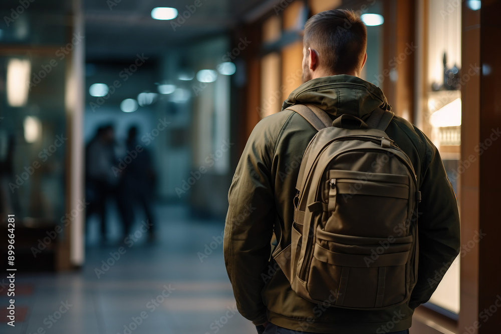 Fototapeta premium Generative AI illustration of soldier in uniform back home