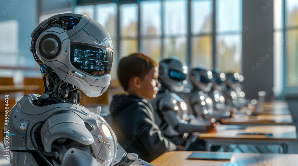 Fototapeta premium Artificial Intelligence in Education: Robot Teacher in Action.