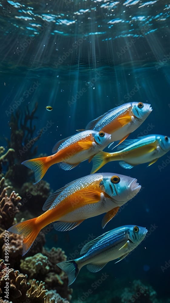 Naklejka premium Colorful Fish, Underwater Picture, Blue Water