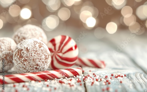 Delightful festive treats with candy canes and chocolate balls, perfect for holiday celebrations and sweet moments.