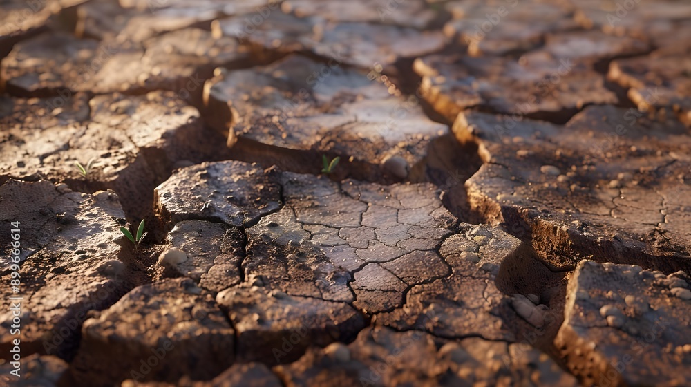 A detailed shot of cracked dry earth, illustrating the arid texture and ...