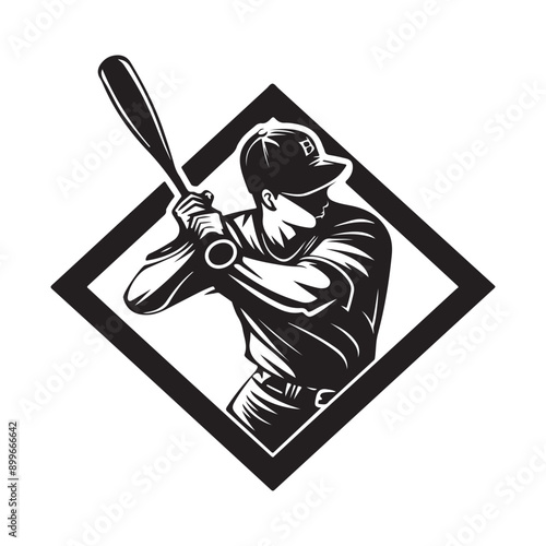 Baseball Player Logo Images Vector. Baseball player action logo design isolated on white