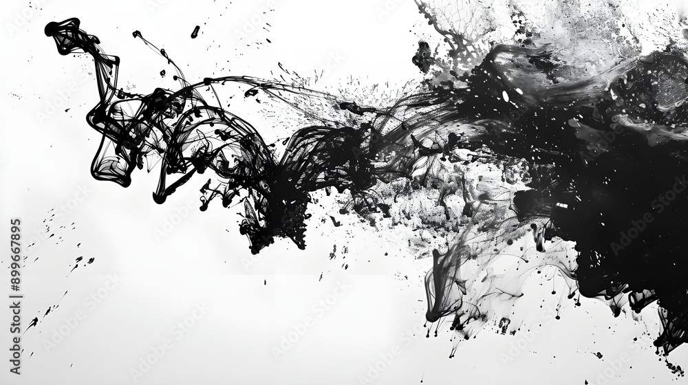 Fototapeta premium Abstract black ink splashes on a white background