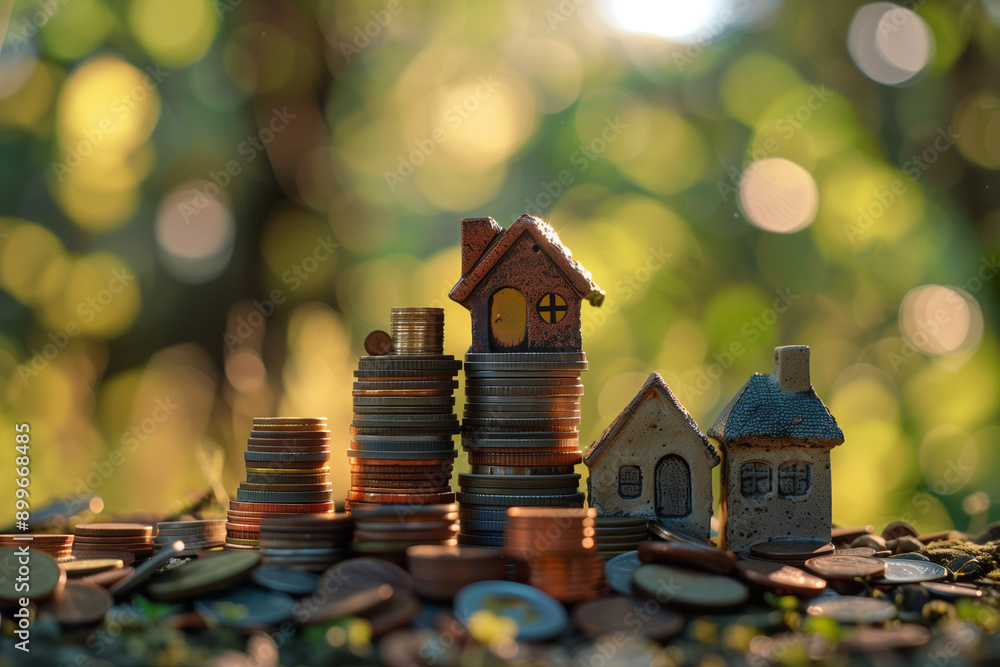 custom made wallpaper toronto digitalCollections of coins arranged to resemble a small village scene showing housing financial 