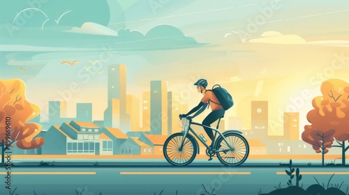 Wallpaper Mural riding bicycle in city, town, go to work, hobby activity, workout, town, routine, AI Generative Torontodigital.ca