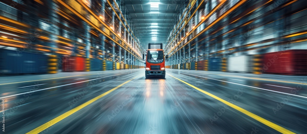 Forklift Speeding Through Warehouse Forklift Speeding Through Warehouse