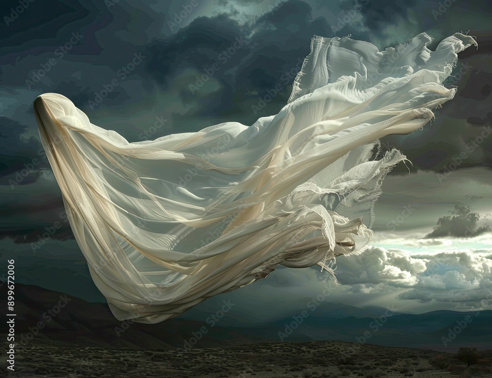 Obraz premium Flowing White Fabric in Windy Desert