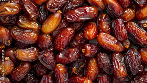 Close-up of dried date heap, sweet,brown, natural fruit snack.