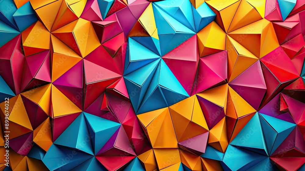 Fototapeta premium Abstract 3D polygon wallpaper with vivid, overlapping triangles and bold colors