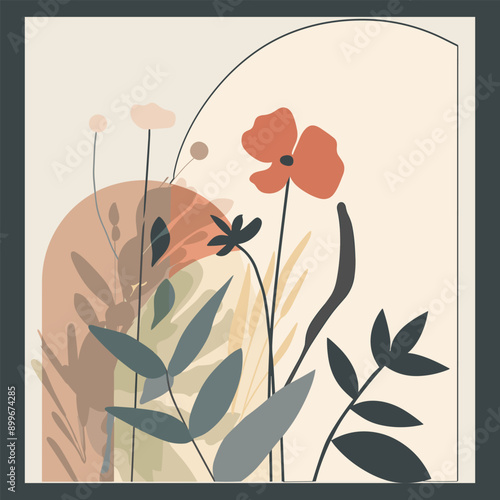 Simple flower boho illustration of a bunch of abstract flowers in muted colors