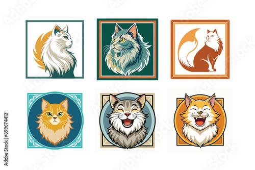 Logo sets of Persian cats, labeled vector art primitive, low, medium, high, extreme design illustration.