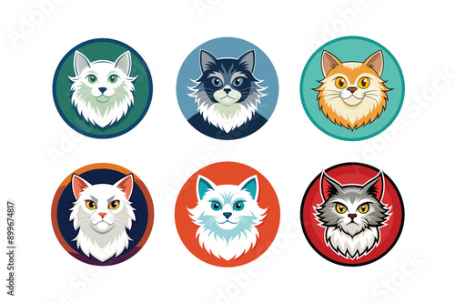 Logo sets of Persian cats, labeled vector art primitive, low, medium, high, extreme design illustration.