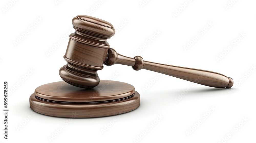 Realistic 3D court gavel, justice hammer illustration for auction, detailed and lifelike, isolated on white background Realistic 3D court gavel, justice hammer illustration for auction, detailed and lifelike, isolated on white background
