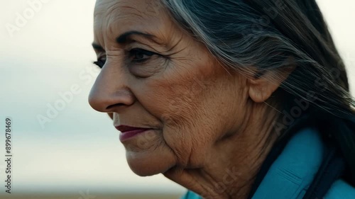 Wallpaper Mural Profile of an elderly woman with grey hair, captured in a contemplative moment outdoors.
 Torontodigital.ca