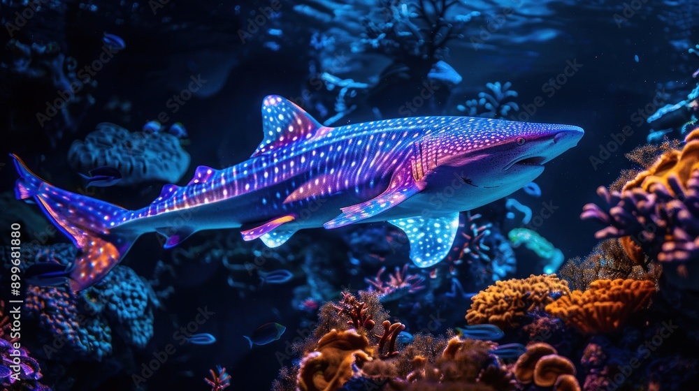 A Spotted Shark in a Blue and Orange Coral Reef A Spotted Shark in a Blue and Orange Coral Reef