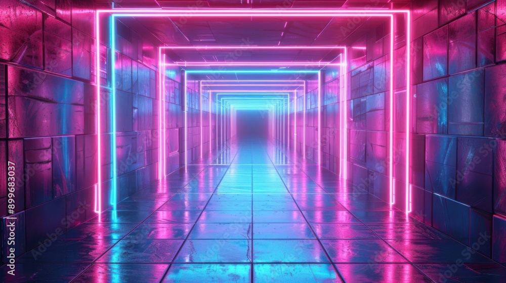 Glowing Neon Grid: Retro-Futuristic Digital Abstract Illustration Glowing Neon Grid: Retro-Futuristic Digital Abstract Illustration