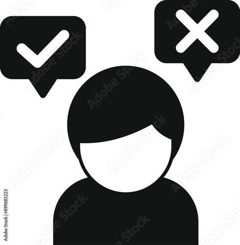 Person is deciding between a right choice and a wrong choice