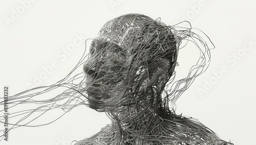 Complex Wireframe Sculpture of Human Figure photo