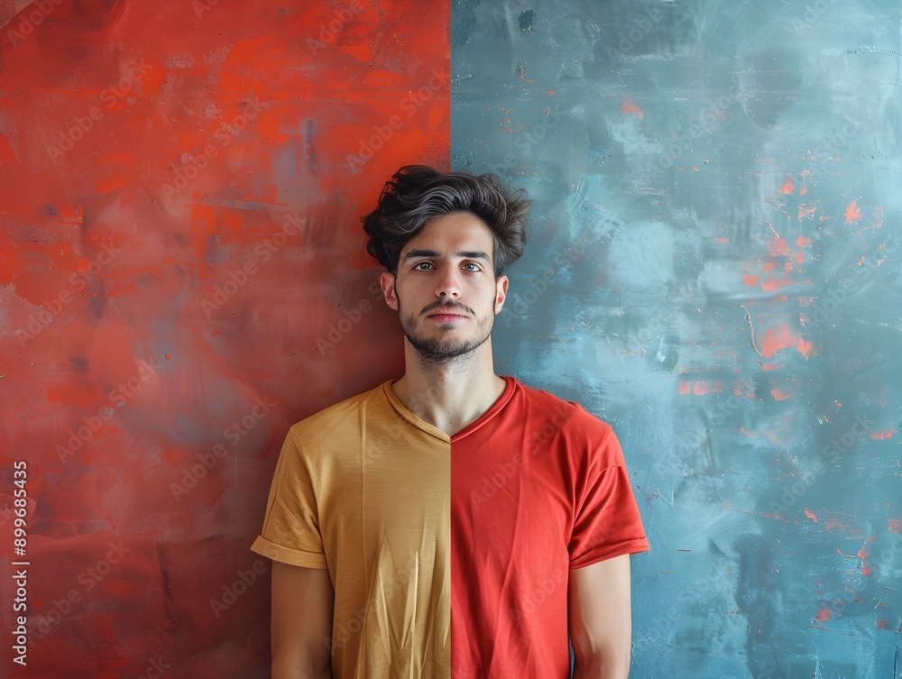 Fototapeta premium Man Facing Difficult Decision with Determination and Uncertainty