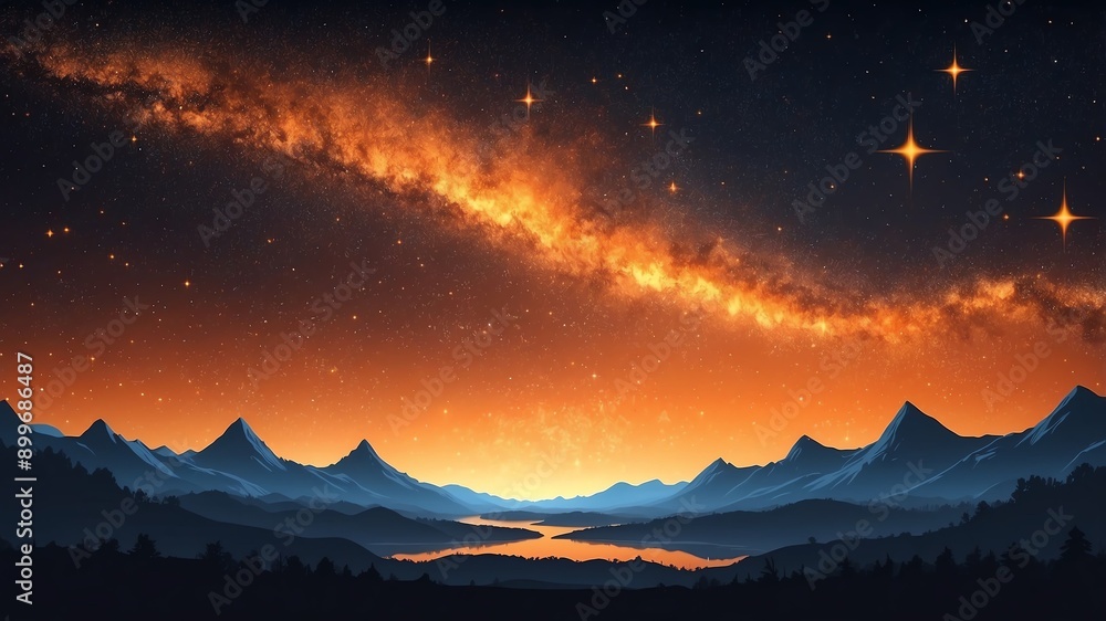 Naklejka premium orange starry night abstract background art design