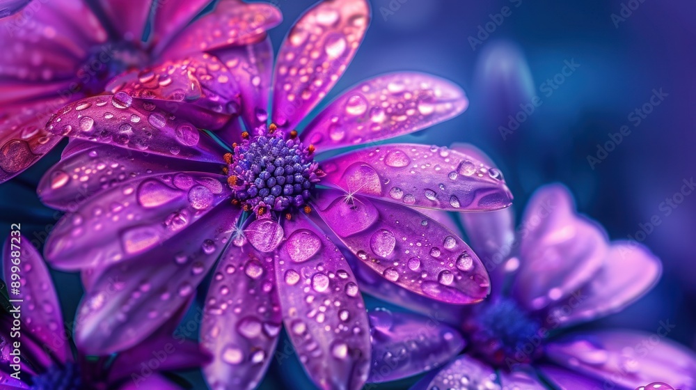 Purple Flowers with Dew Drops Purple Flowers with Dew Drops