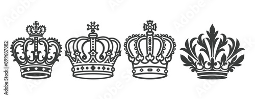set of royal crown illustration isolated on white ,generative ai