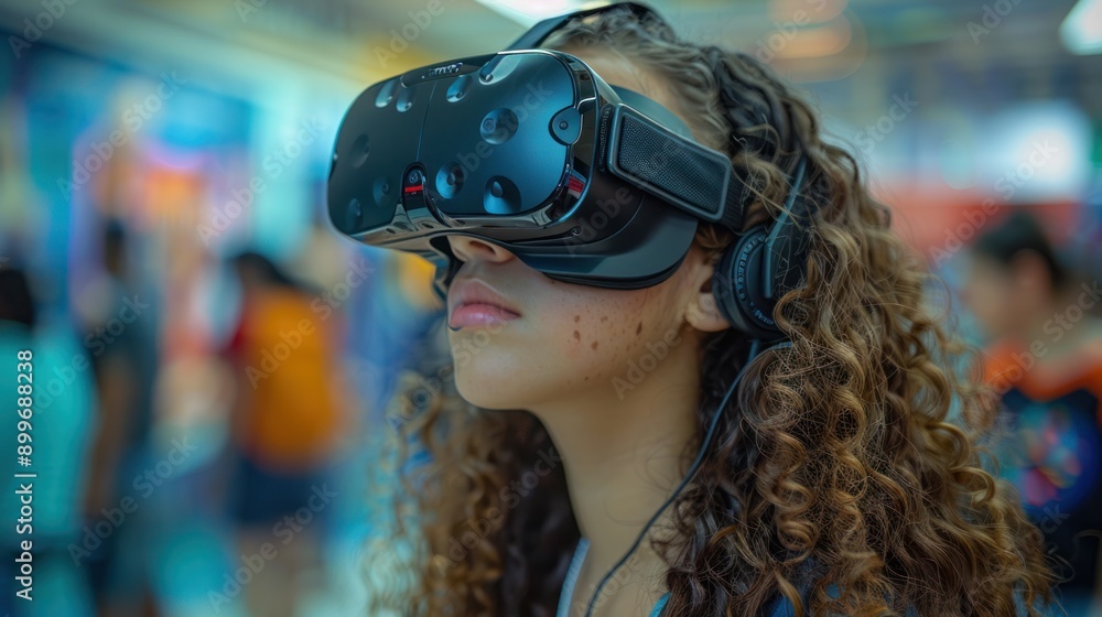A student using virtual reality goggles for an immersive learning experience, highlighting cutting-edge educational technology A student using virtual reality goggles for an immersive learning experience, highlighting cutting-edge educational technology